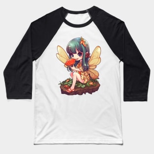 Kawaii Fairy & Pizza Funny Food Retro Japonese Anime Baseball T-Shirt